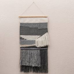 The Indoor Store - Hand Woven Cotton & Wool Grey Wall Hanging, Bohemian/Boho - thumbnail 2