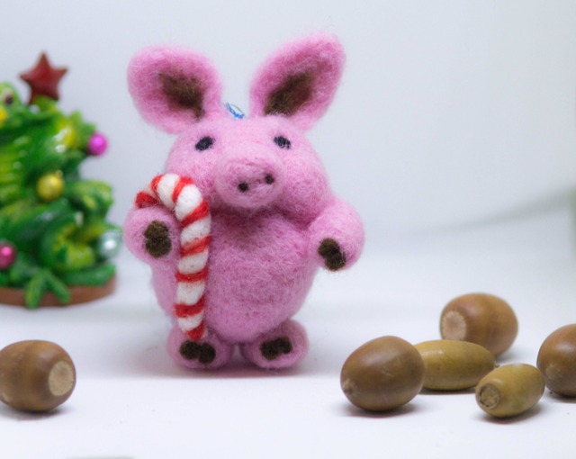 Christmas Ornament Felted Pig Decor Decoration, Woodland Ornament, Gift - image 1