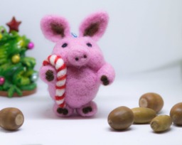 Christmas Ornament Felted Pig Decor Decoration, Woodland Ornament, Gift - thumbnail 1
