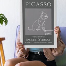Picasso Style Chihuahua Line Drawing Wall Art Print, Framed Downloadable - thumbnail 3