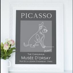 Picasso Style Chihuahua Line Drawing Wall Art Print, Framed Downloadable - thumbnail 2