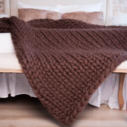 Handmade Chunky Blanket, 100% Wool, Bulky Throw, Gift For Her, Christmas Gift, Knit, Blanket, Milk Chocolate - thumbnail 3