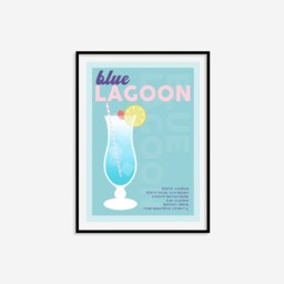 Blue Lagoon Cocktail Recipe Print - Bar Prints, Retro Print, Gifts, Cart, Eclectic Decor - thumbnail 2
