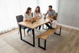 Industrial Steel Square Frame Live Edge Rustic Dining Table