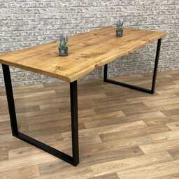 Industrial Steel Square Frame Live Edge Rustic Dining Table - thumbnail 4