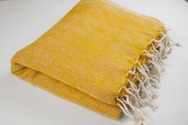 Handwoven Yellow Yak Wool Blend Blanket Oversized Boho Shawl - image 1
