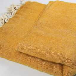 Handwoven Yellow Yak Wool Blend Blanket Oversized Boho Shawl - thumbnail 4