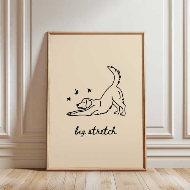 Golden Retriever Big Stretch Dog Wall Art Print, Fun Art, Playful Pet Cute Poster, Minimalist, Trendy, Illustration - image 1