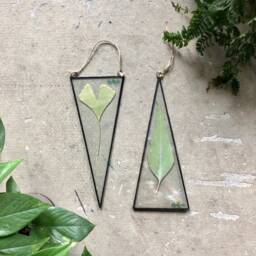 Glass Wall Art, Botanical Dried Plants, Stained Glass Floating Frame, Set Of 2, Geometric Pressed Flower Decor, Triangle Hanging - thumbnail 1