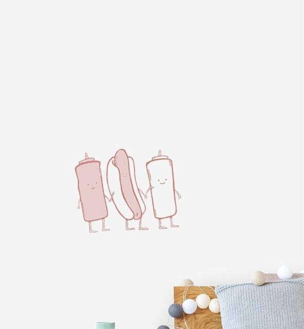 Hotdog With Sauce Friends Wall Sticker Decal - Kids Stickers, Animals Childrens Decals, Art, Room