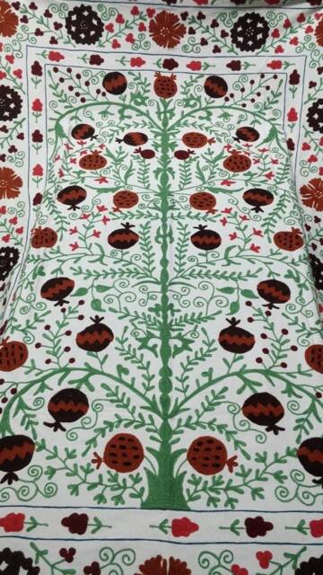 Hand Embroidered Cotton Suzani Throw Blanket Uzbek Floral Bedspread - image 1