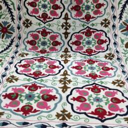 Hand Embroidered Cotton Suzani Throw Blanket Uzbek Floral Bedspread - thumbnail 3