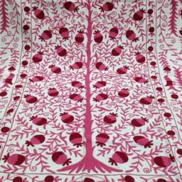 Hand Embroidered Cotton Suzani Throw Blanket Uzbek Floral Bedspread - thumbnail 2