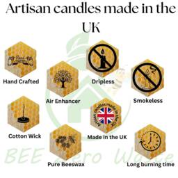 Pure Beeswax Tealights UK Handmade By Bee Zero Waste, Eco-Friendly Tea Candles Natural Bees Wax T-Lights Organic Cotton Wick & Refills - thumbnail 2