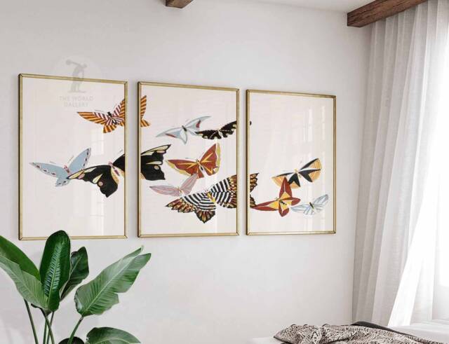 Japanese Set Of 3 Butterfly Posters, Floral Art Prints, Katsushika Hokusai Wall Art, Ogata Korin Decor, Gift - image 1