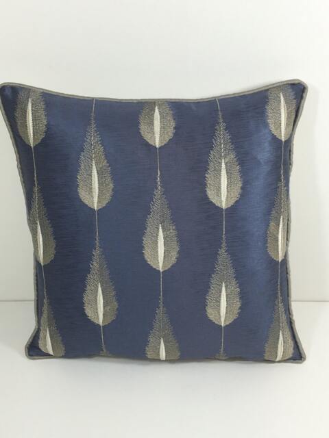 Jane Churchill - Colefax & Fowler Plato Blue Elegant Silk Feather Motif Cushion Cover Handmade Throw Pillow Designer Home Decor