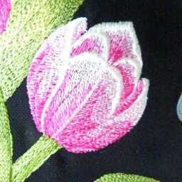 Embroidered Pink Tulip Pillow Cover Black Canvas Or Linen, Handmade - thumbnail 4