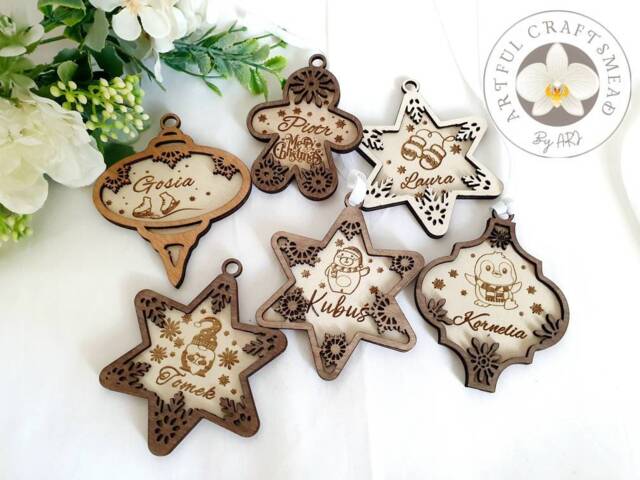 Personalized Christmas Tree Bauble, Xmas Decoration, Bauble With Name, Custom Decor, Star, Wooden Ball - image 1