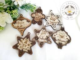 Personalized Christmas Tree Bauble, Xmas Decoration, Bauble With Name, Custom Decor, Star, Wooden Ball - thumbnail 1