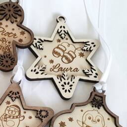 Personalized Christmas Tree Bauble, Xmas Decoration, Bauble With Name, Custom Decor, Star, Wooden Ball - thumbnail 2