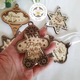 Personalized Christmas Tree Bauble, Xmas Decoration, Bauble With Name, Custom Decor, Star, Wooden Ball - thumbnail 3