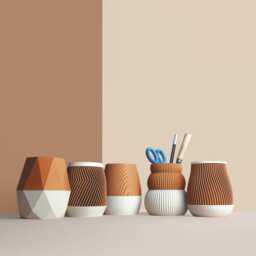 Pencil Pot in Recycled Wood Fiber, 3D Printing, Idea For Office Accessory, Office Storage & Decoration, Scandinavian Design, Gift Home - thumbnail 3