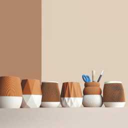 Pencil Pot in Recycled Wood Fiber, 3D Printing, Idea For Office Accessory, Office Storage & Decoration, Scandinavian Design, Gift Home - thumbnail 2