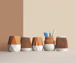 Pencil Pot in Recycled Wood Fiber, 3D Printing, Idea For Office Accessory, Office Storage & Decoration, Scandinavian Design, Gift Home - thumbnail 1