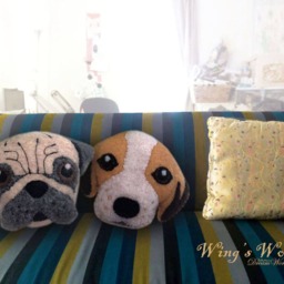 Dog Cushion, Pug Beagle Pillow, Felt Machine Embroidered, Gift For Dog Lover, Decorative Throw Cushion, Toy, Pillow - thumbnail 2