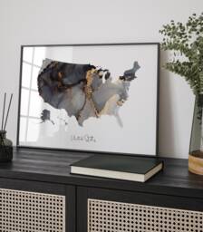 United States Map Black & Gold Wall Art Print [Ev] Usa America - thumbnail 1