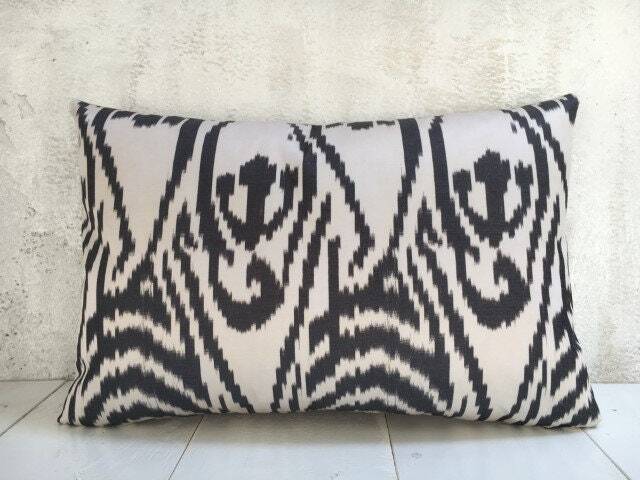 Silk Ikat Lumbar Pillow Cover, Handwoven Accent - 16x24 - image 1