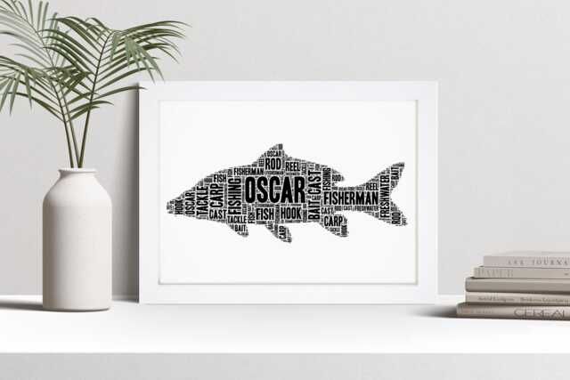 Personalised Carp Fish Word Art Print, Fishing Gift, Custom Wall Framed Picture, Present For Fisherman Nl - image 1