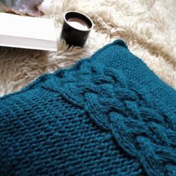 Knit Pillow Cushion Hand Knitted Throw Chunky Cover Blue Cable Knit Cushion Case Decorative Couch Handmade Rustic Home Decor - thumbnail 3