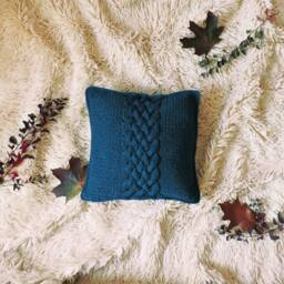 Knit Pillow Cushion Hand Knitted Throw Chunky Cover Blue Cable Knit Cushion Case Decorative Couch Handmade Rustic Home Decor - thumbnail 2
