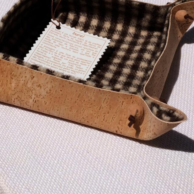 Cork Leather & Burel Catchall Pot Handmade in Portugal, Checkered Dark Brown & Ecru, Home Office Gift Idea Made With Cork Boiled Wool - image 1
