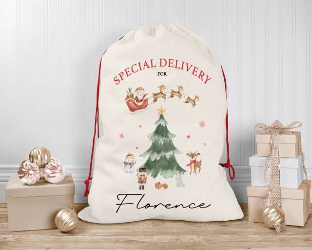 Personalised Christmas Sack - Custom Stocking - Watercolour For Kids, Children's - image 1