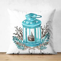 Light Blue Wreath Suede Christmas Cushions - Lantern, Squirrel, Glove & Reindeers Themes Double Sided Printed Soft With Multi-Sizes - thumbnail 2