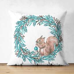 Light Blue Wreath Suede Christmas Cushions - Lantern, Squirrel, Glove & Reindeers Themes Double Sided Printed Soft With Multi-Sizes - thumbnail 3