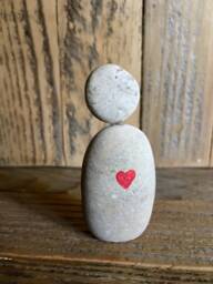 A Zen Stone Figurine With Hand Painted Red Heart Includes Handmade, Wooden Box If Need
