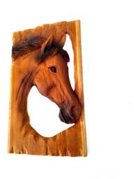 "Wooden Horse Head, Wood Carving, Horse, Art , Wall Decor, Hand Carved Wall Hanging, Gift 21.5""x13" - thumbnail 1