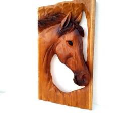 "Wooden Horse Head, Wood Carving, Horse, Art , Wall Decor, Hand Carved Wall Hanging, Gift 21.5""x13" - thumbnail 2