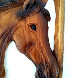 "Wooden Horse Head, Wood Carving, Horse, Art , Wall Decor, Hand Carved Wall Hanging, Gift 21.5""x13" - thumbnail 3