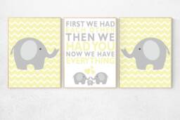 Elephant Nursery Art Print Yellow Gender Neutral Decor - thumbnail 1