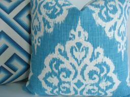 Caribbean Blue Ikat-Decorative Designer Pillow Cover - Blues -Turquoise-/Aqua/Blue /Off White - thumbnail 1