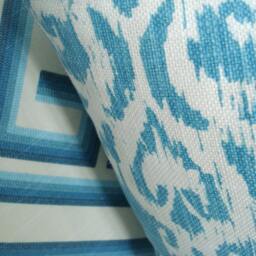 Caribbean Blue Ikat-Decorative Designer Pillow Cover - Blues -Turquoise-/Aqua/Blue /Off White - thumbnail 2