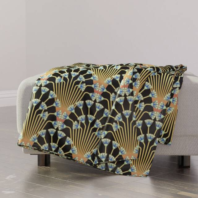 Art Deco Throw Blanket - Egyptian Egypt Papyrus Floral Flowers By Analinea - image 1