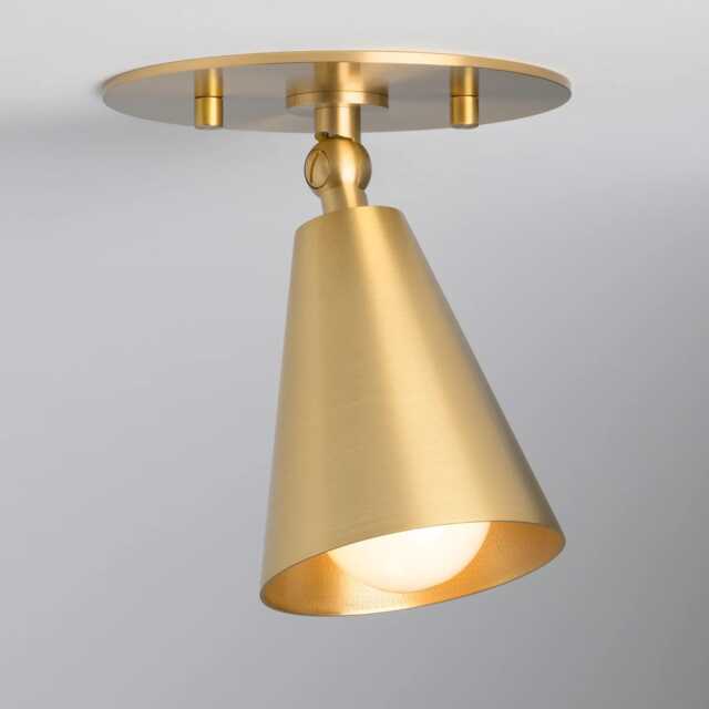 Raw Brass Adjustable Spotlight Ceiling Light - Modern Flush Mount Directional Mid Century Cone Lamp Minimalist Fixture - image 1