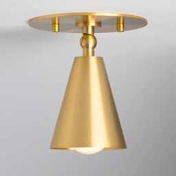 Raw Brass Adjustable Spotlight Ceiling Light - Modern Flush Mount Directional Mid Century Cone Lamp Minimalist Fixture - thumbnail 3