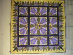 Patchwork, Plaid, Sofa Throw in Yellow & Purple, Patchwork Fabric Quilt, Floral Fabric - thumbnail 1