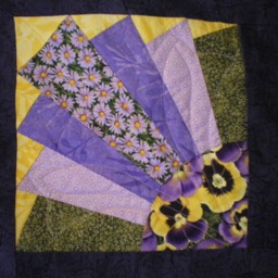 Patchwork, Plaid, Sofa Throw in Yellow & Purple, Patchwork Fabric Quilt, Floral Fabric - thumbnail 3